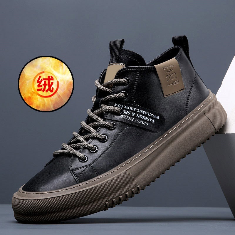 Men'S Shoes 2025 Spring New High-Top Shoes Men'S Mid-Top Sports Sneakers Casual Leather White Shoes Trendy Shoes - Image 1